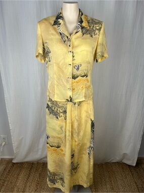 Vintage Simon Chang Yellow safari zebra print 2-piece skirt set 8